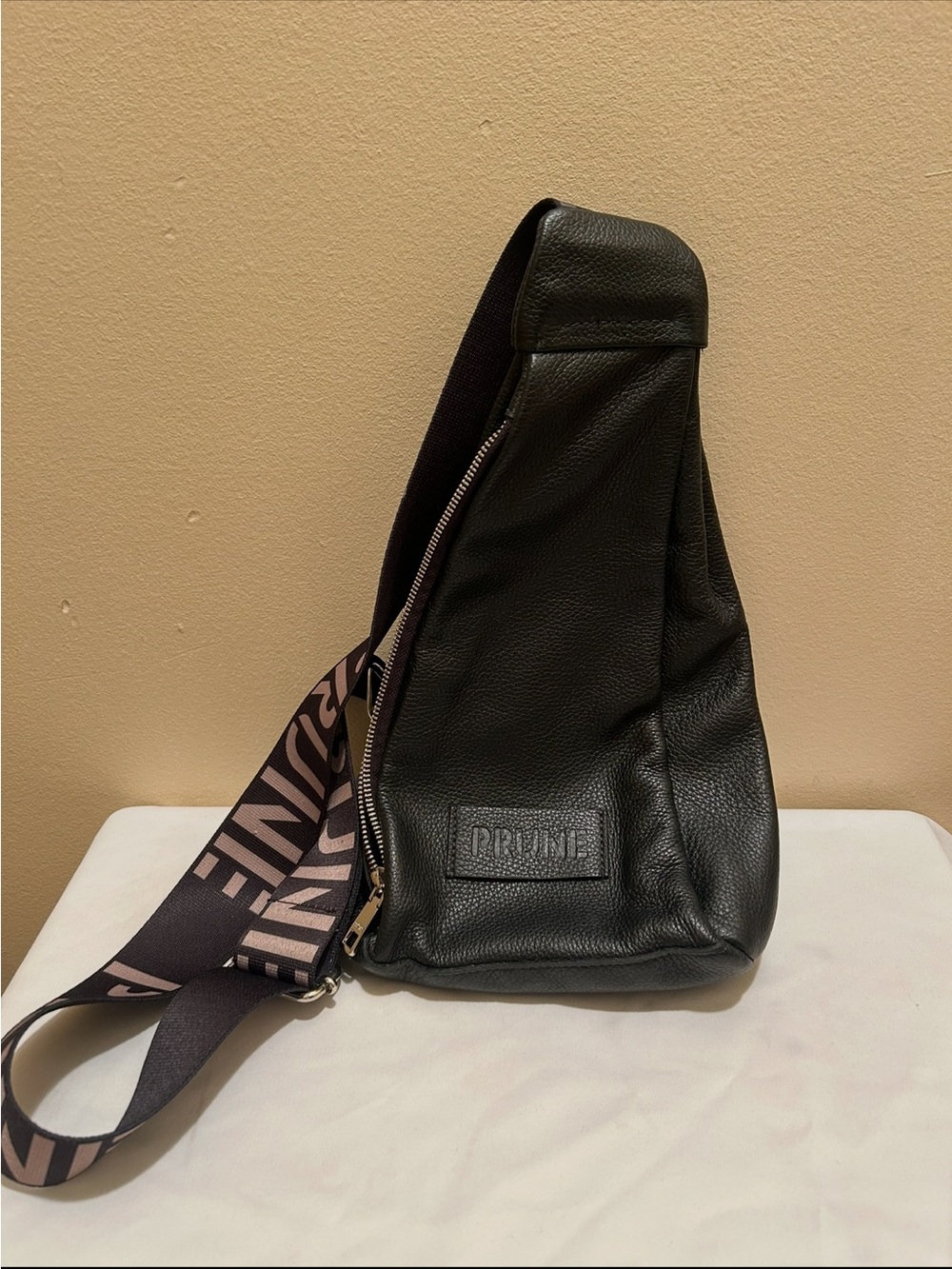 Prune Black Crossbody Sling Bag with Branded Strap